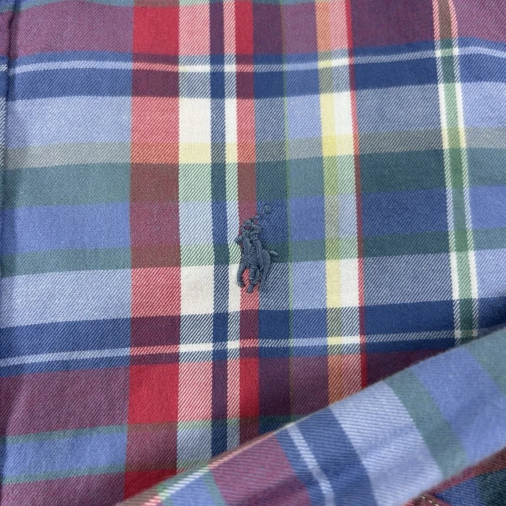 Ralph Lauren Medium (10-12) Pastel Plaid Long Sleeve Button Down 100% Cotton‎